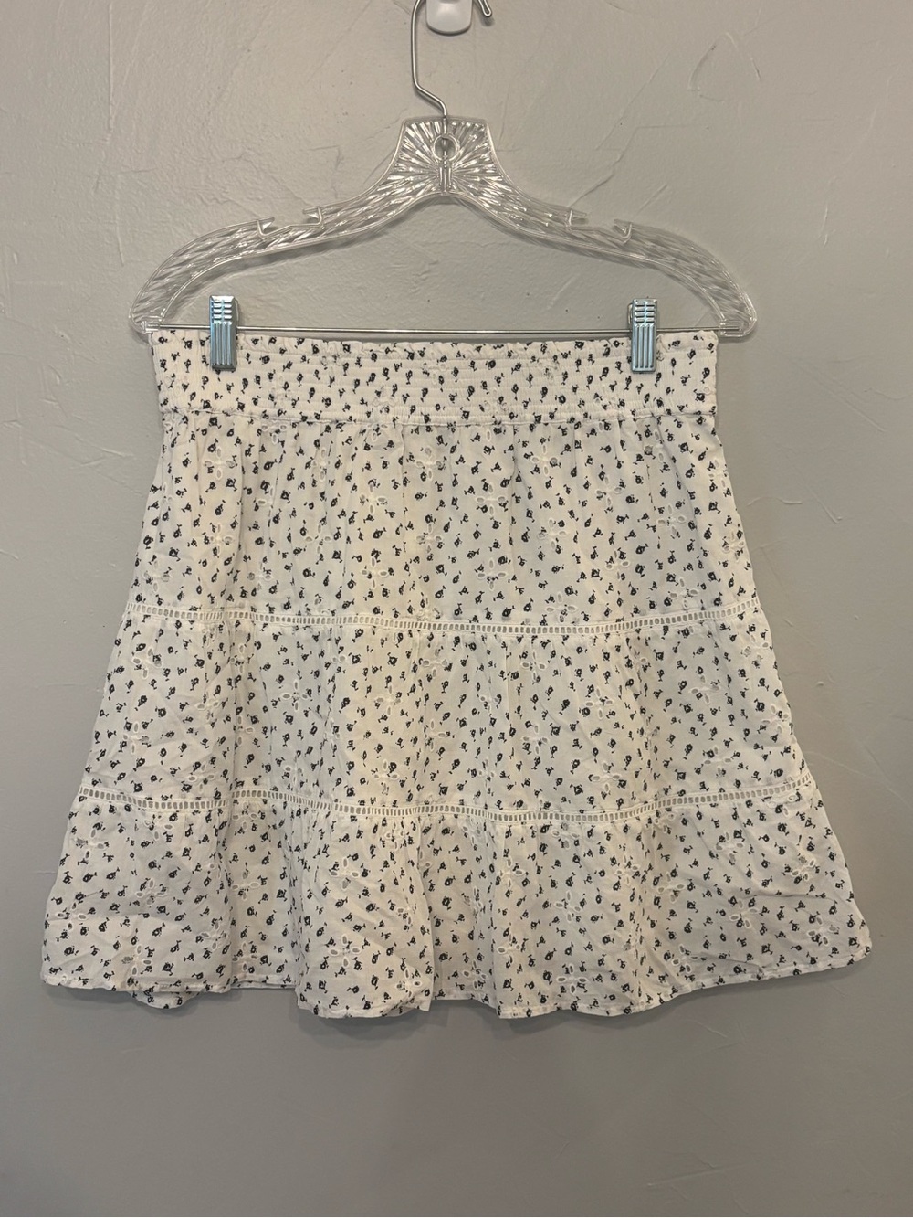 LOFT White Midi Skirt with Black Floral Print